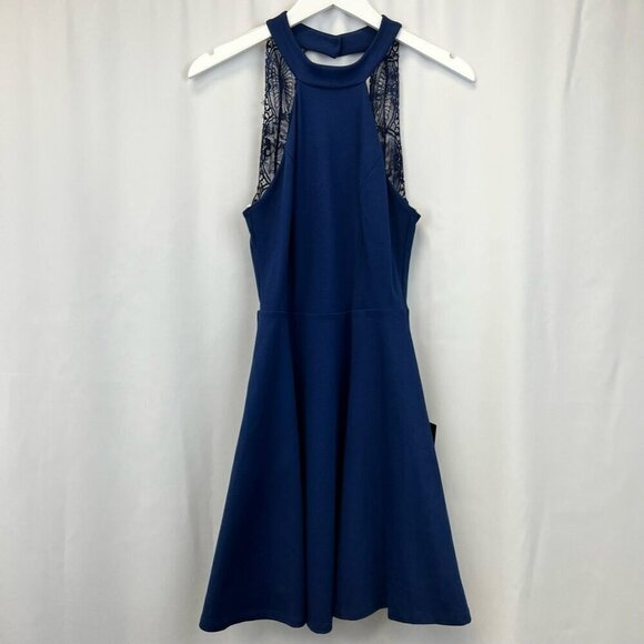 Lulus Womens A Line Dress Blue Backless Halter Sleeveless Lace Size Small New - Picture 1 of 10
